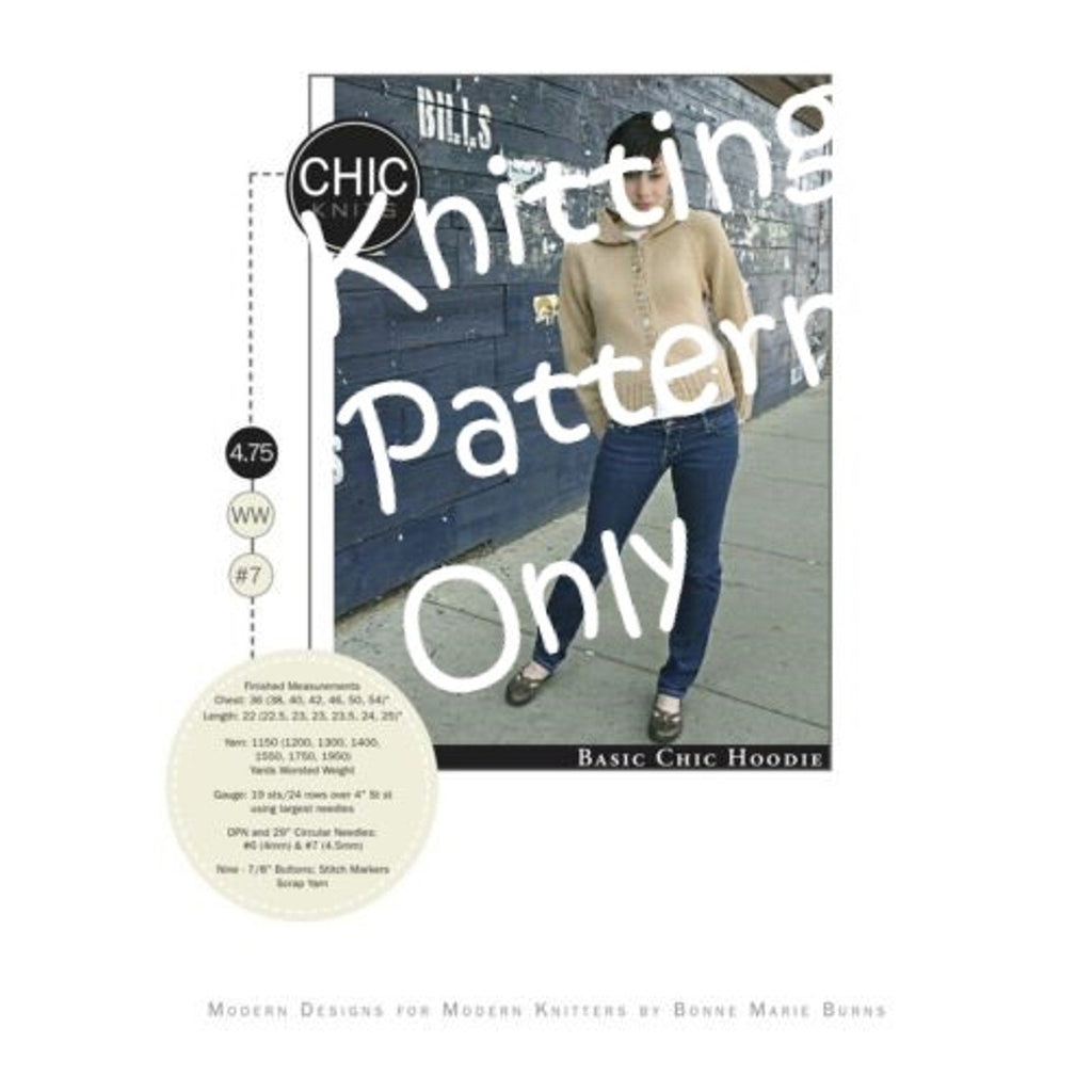 New Bonnie Marie Burns Chic Knits #7 Basic Chic Hoodie Knitting Pattern