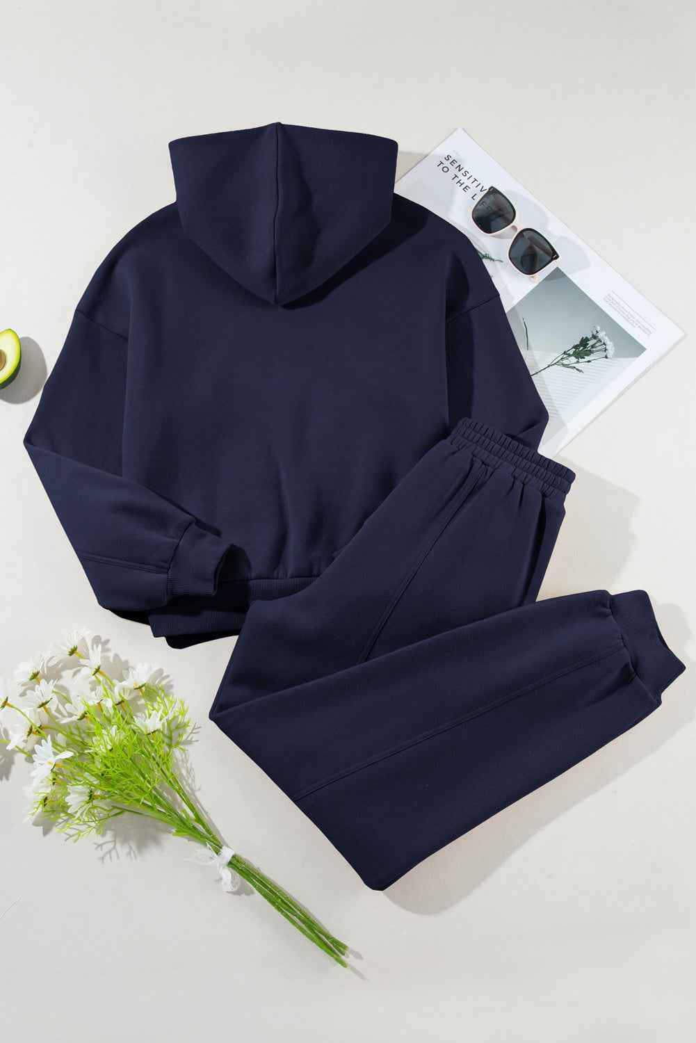 Solid Reverse Seams Hoodie and Joggers Set