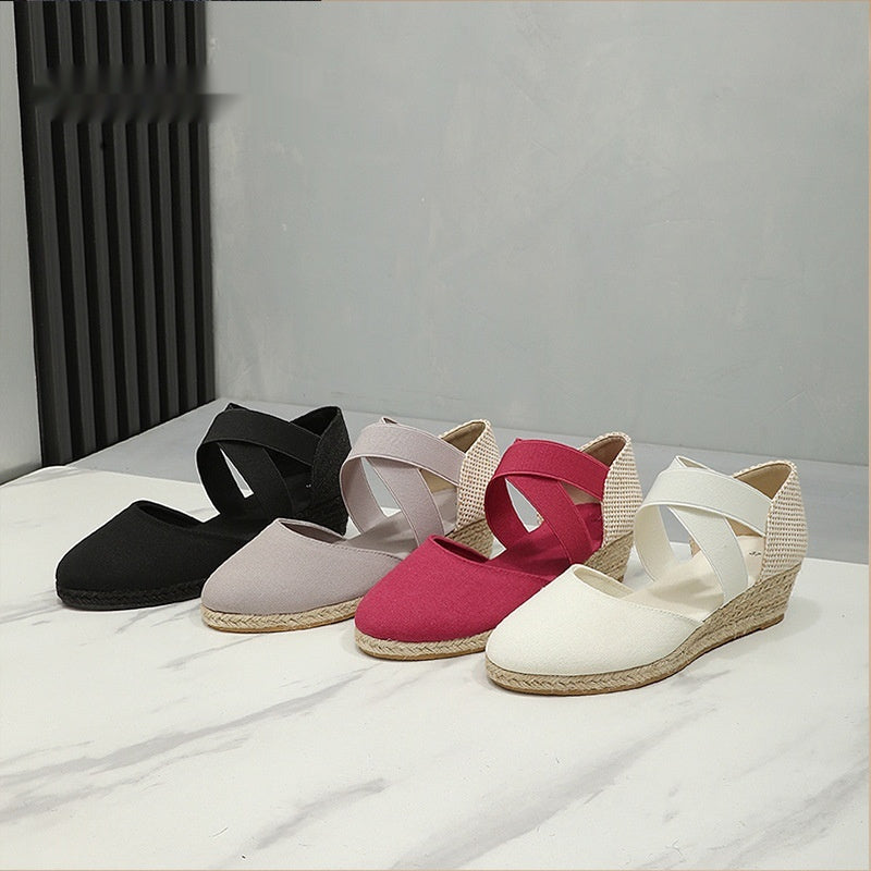 Women's Canvas Wedge Sneakers | Height-Increasing Closed-Toe Elastic Slip-On Shoes