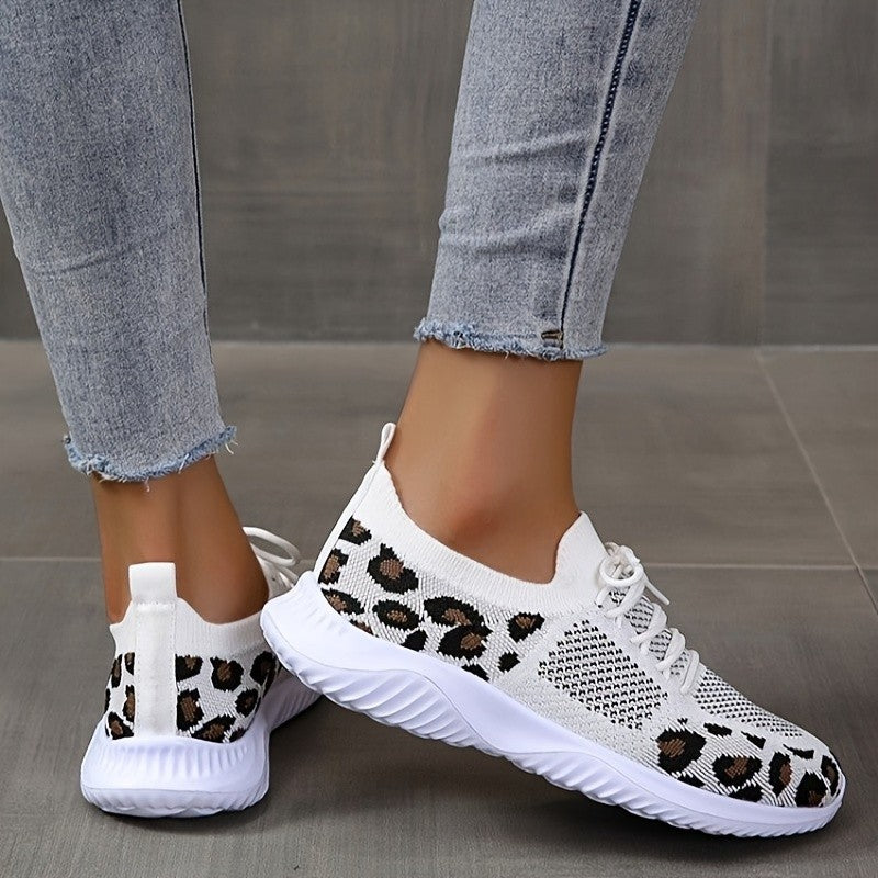 Leopard Print Lace-Up Sneakers