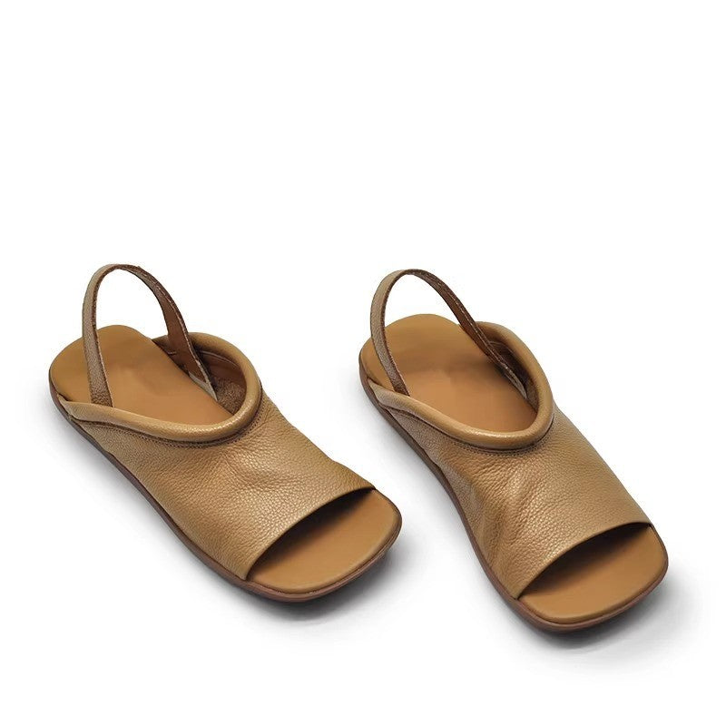 Women's Square Toe Roman Flat Sandals | Open Toe Beach Sandals | Soft PU Leather Slides
