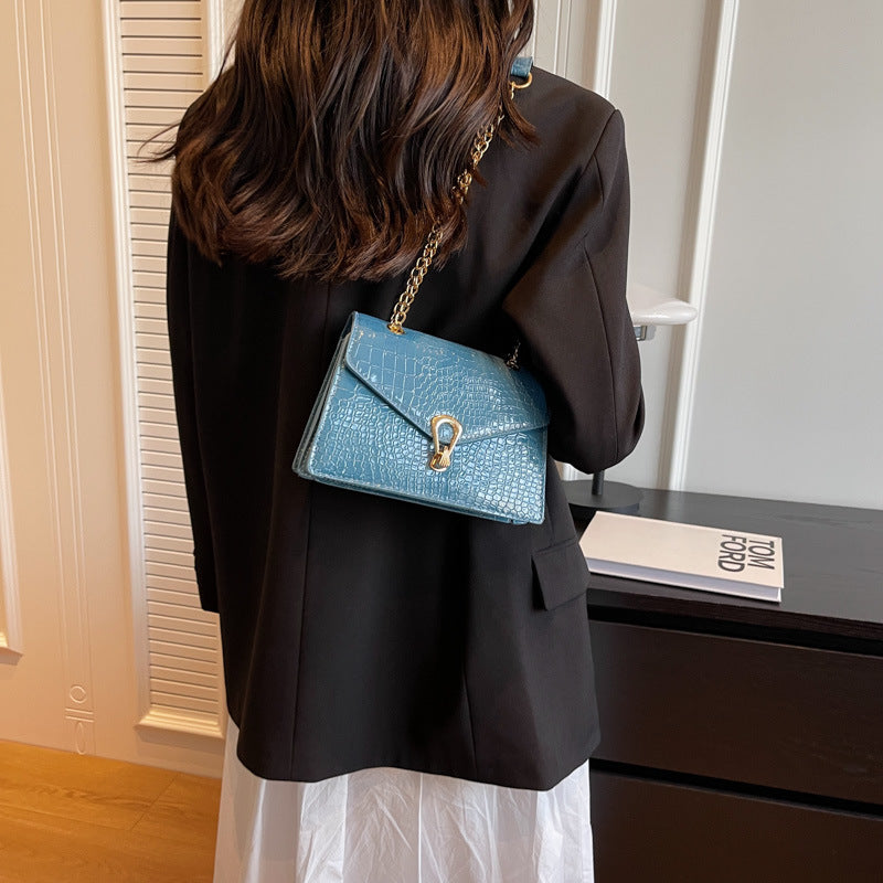 Crocodile-Print Chain Crossbody Bag