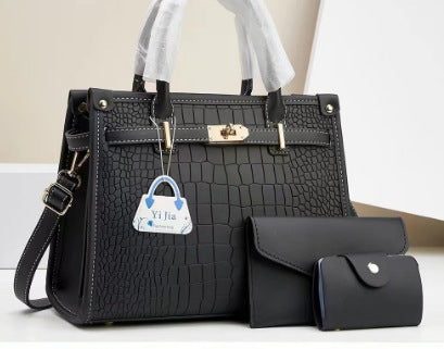 Minimalist Macaron Three-Piece Handbag Set - PU Leather Crossbody Shoulder Bag with Stone Texture