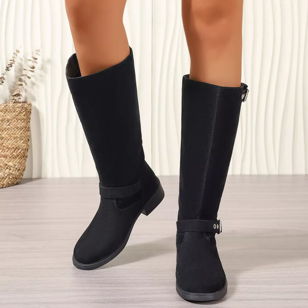 Women's Round Toe Block Heel Ankle Boots | Mid Heel Suede Zipper Boots
