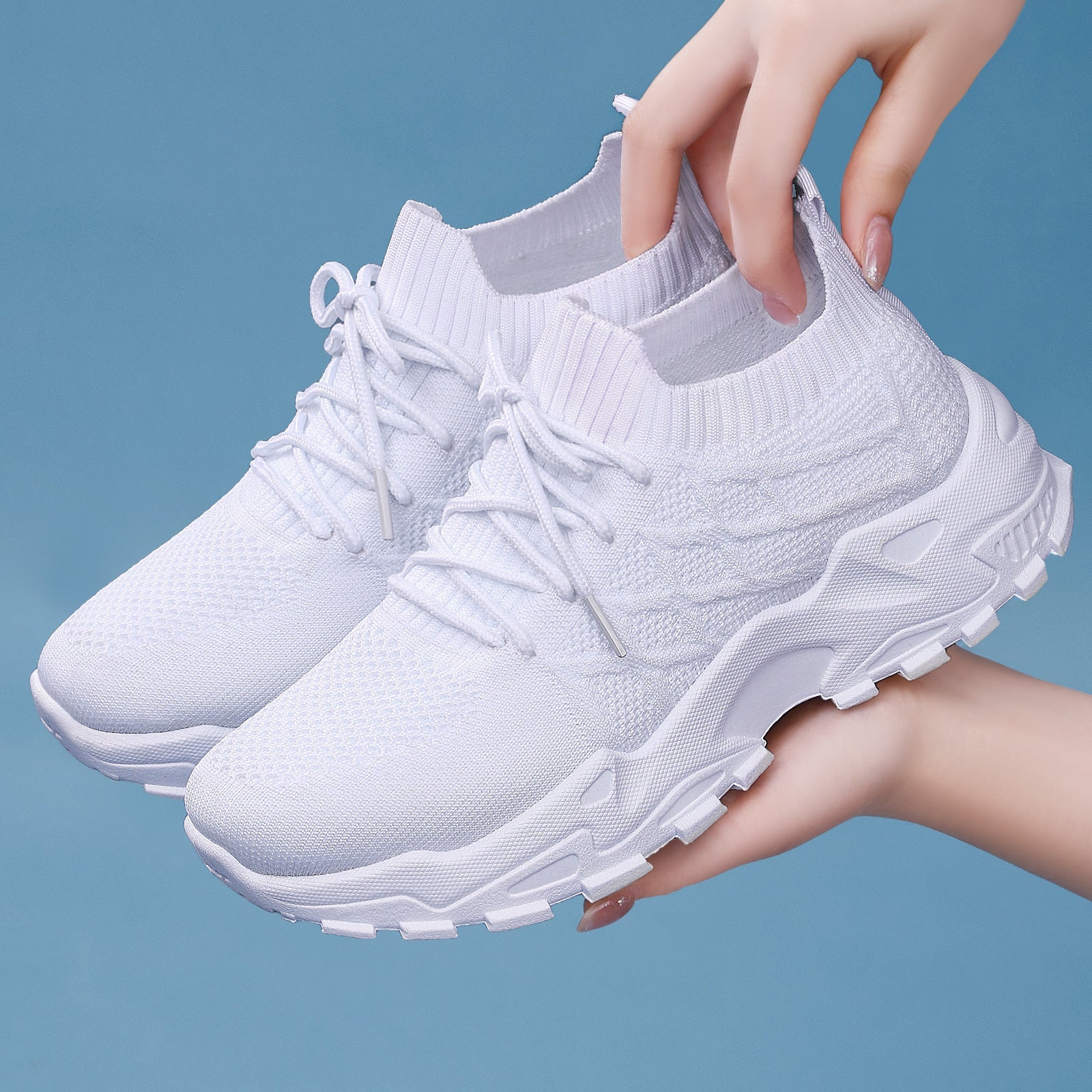 Women's Height Increasing Sneakers | Flyknit Dad Shoes with Padded Comfort Sole & Mesh Lining