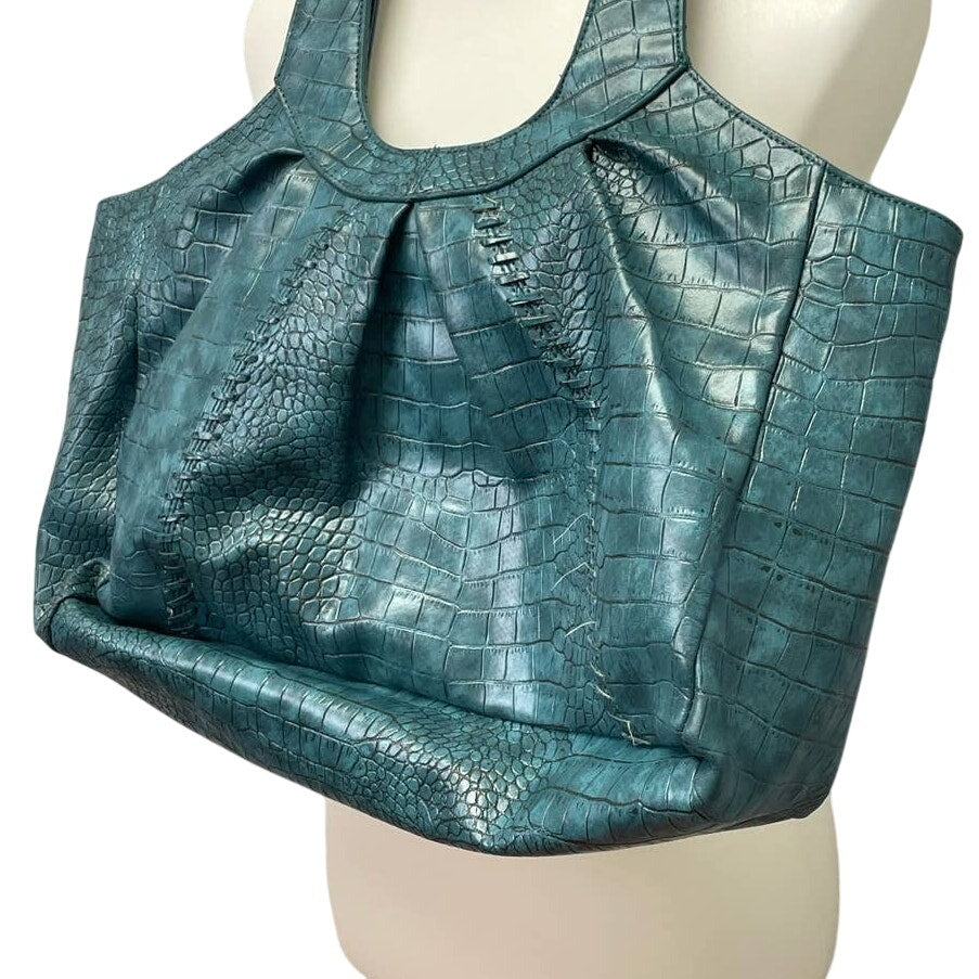 Apt 9 Faux Croc Leather Turquoise Vinyl Large Snap Shut Handbag Purse Bag