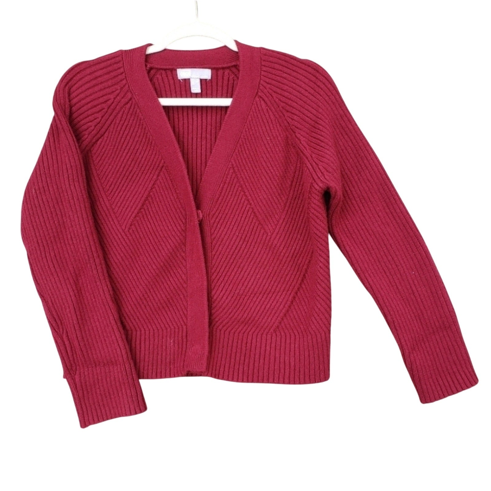 ASOS Womens Size 6 Red Ribbed Long Sleeve Button Up Knit Cropped Cardigan