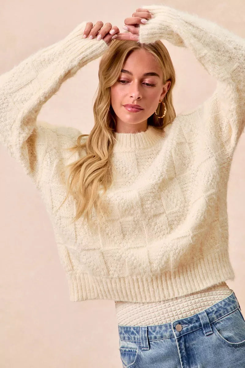 BiBi Checker Board Drop Shoulder Sweater