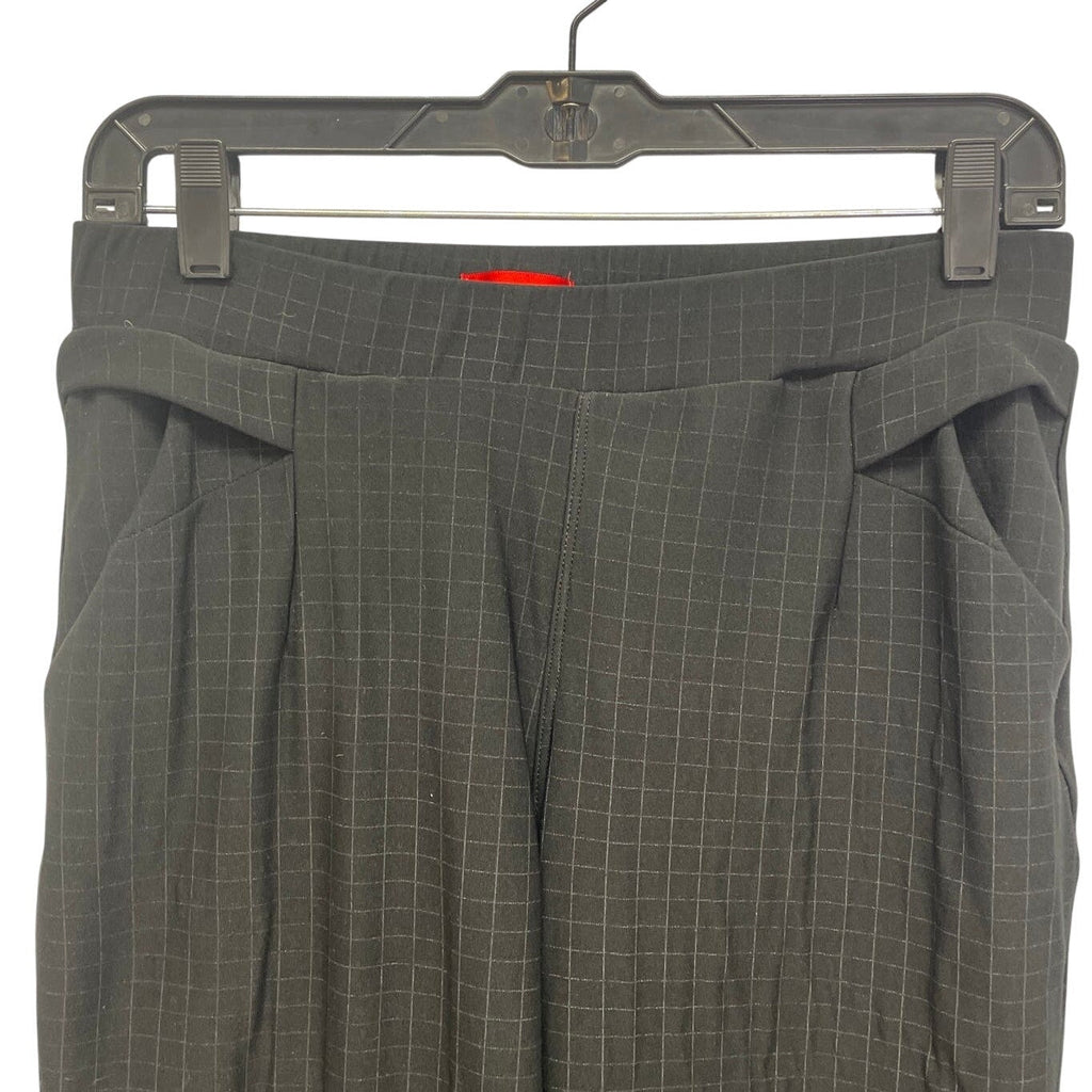Womens Size Medium Elastic Waist Pull On Black White Square Grid Plaid Pants