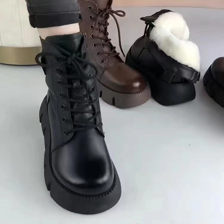 Women's Fleece-Lined Insulated Snow Boots | Soft Leather Side-Zip Winter Boots