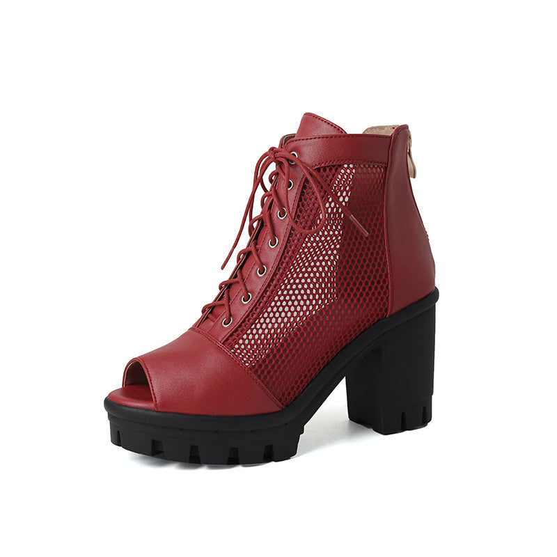 Women's Plus Size Mesh Peep Toe Chunky Heel Sandals | High Heel Open Toe