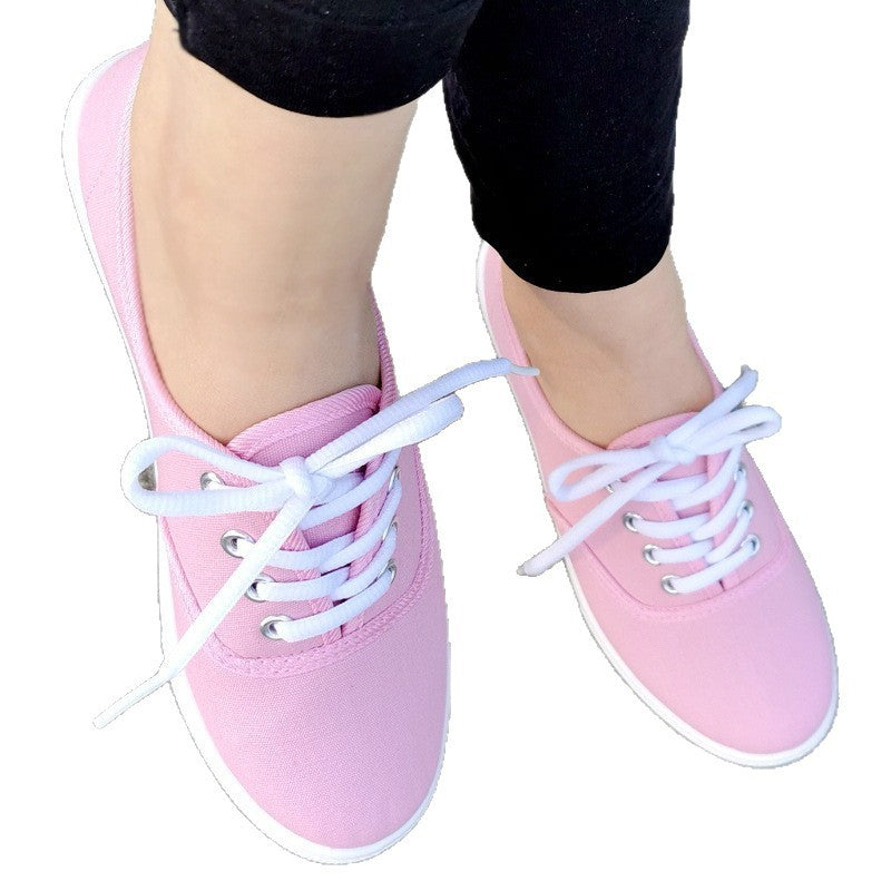 Lace-Up Classic Canvas Sneakers - Breathable Flat Shoes for Everyday Wear