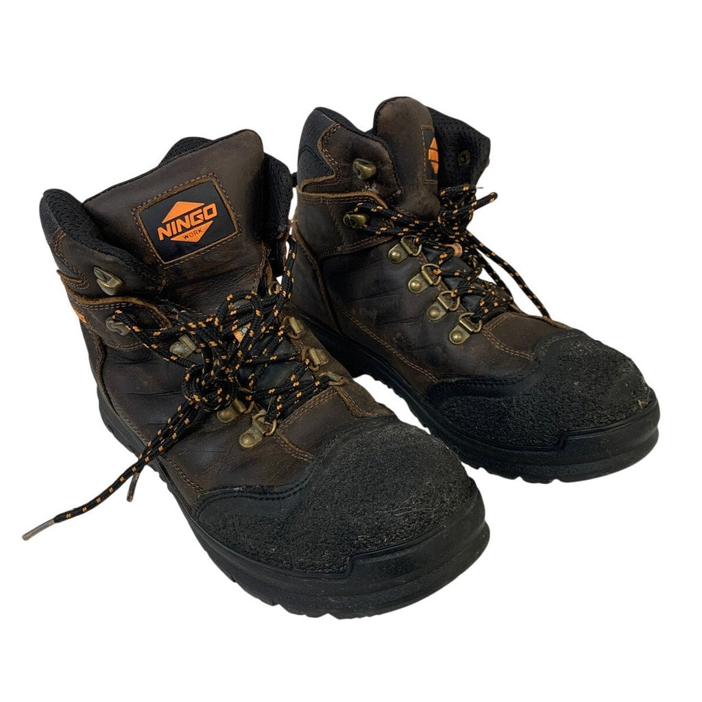 Ningo Mens Size 8.5 Brown Work Boots Lace Up Steel Toe Water Resistant Shoes