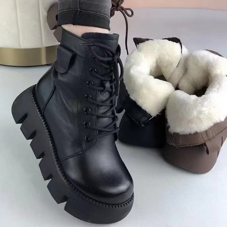 Women's Fleece-Lined Insulated Snow Boots | Soft Leather Side-Zip Winter Boots