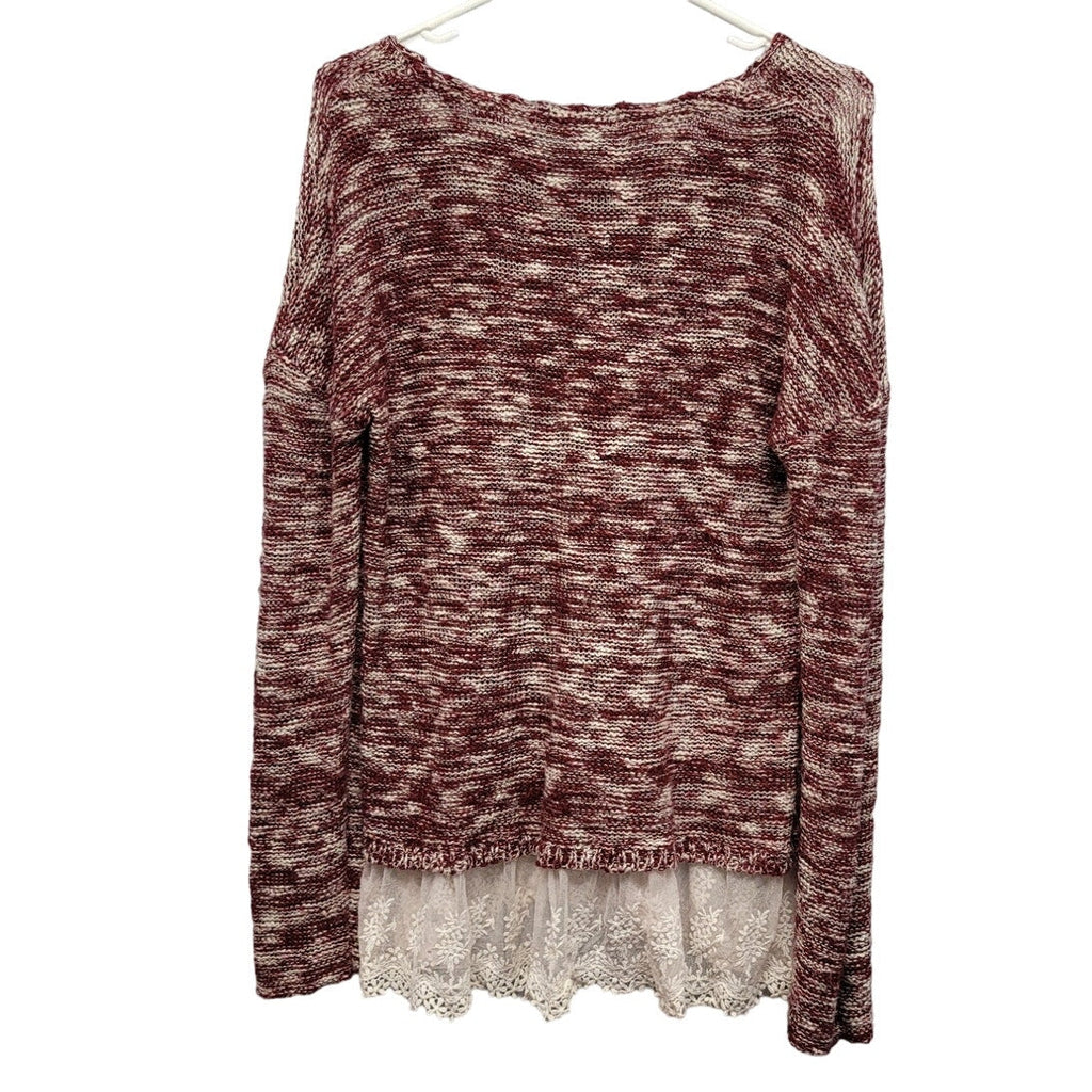 Rewind Womens Medium Long Sleeve Crew Neck Knit Sweater With Lace Trim