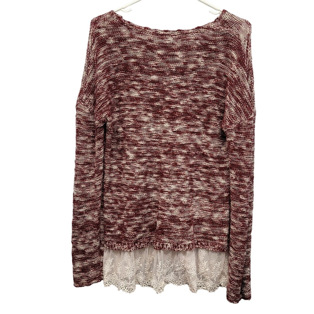 Rewind Womens Medium Long Sleeve Crew Neck Knit Sweater With Lace Trim