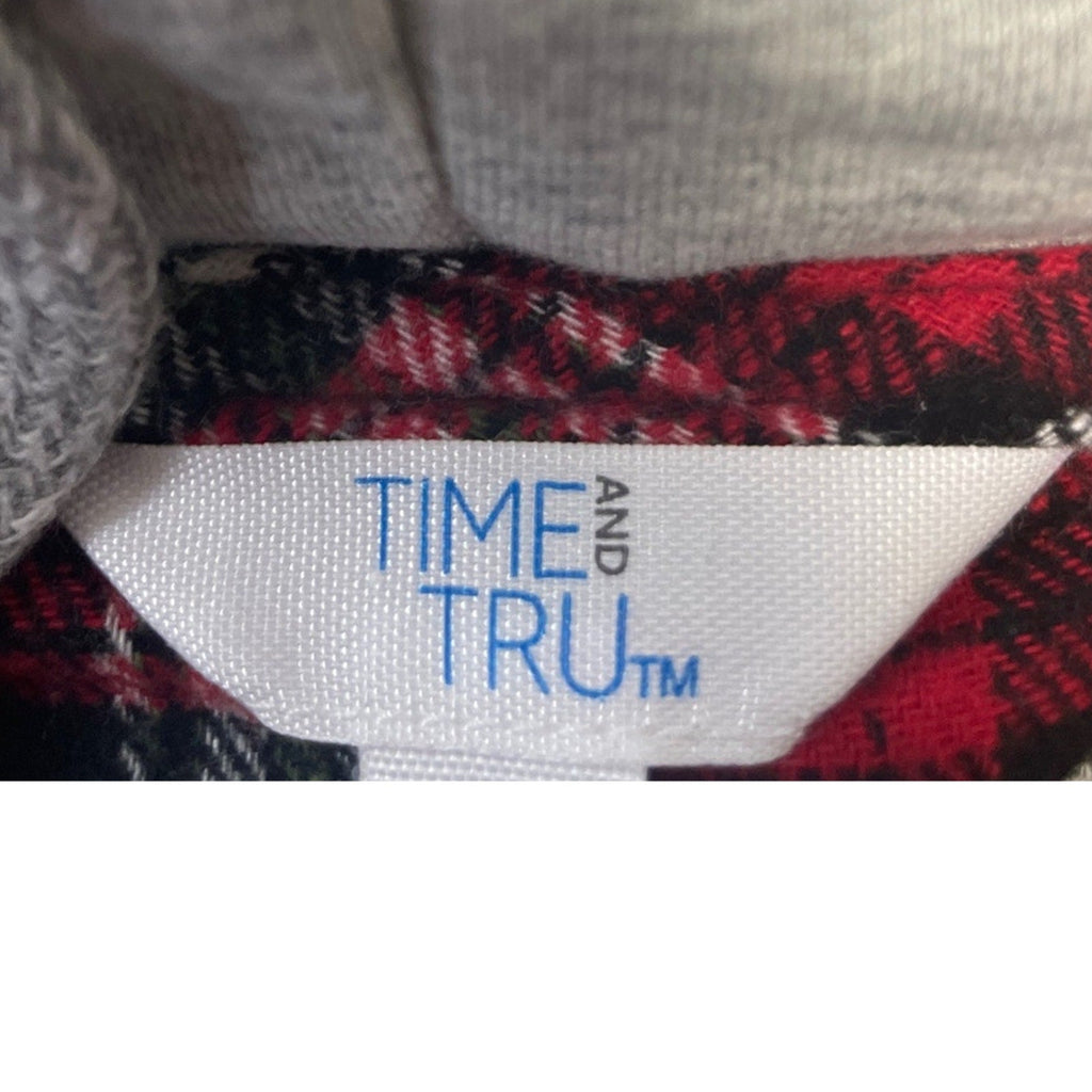 New Time and Tru Womens Medium Long Sleeve Plaid Flannel Cotton Blend Hoodie