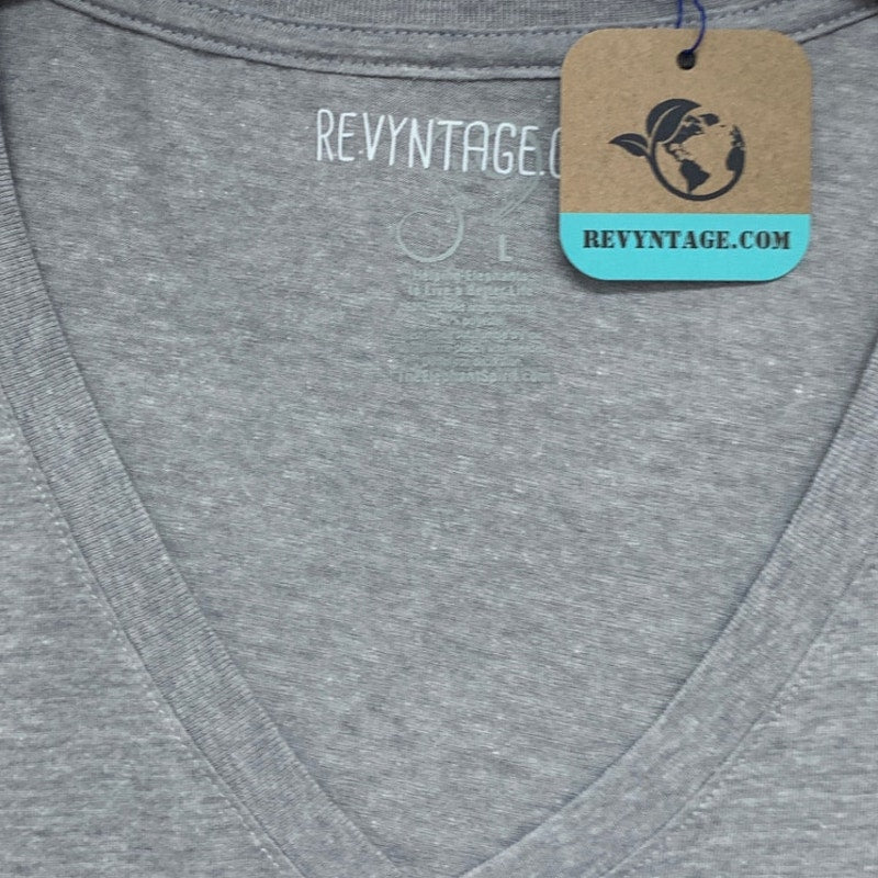 New Hand Printed Large Heathered Gray Floral Wrap Around Short Sleeve Tee Shirt