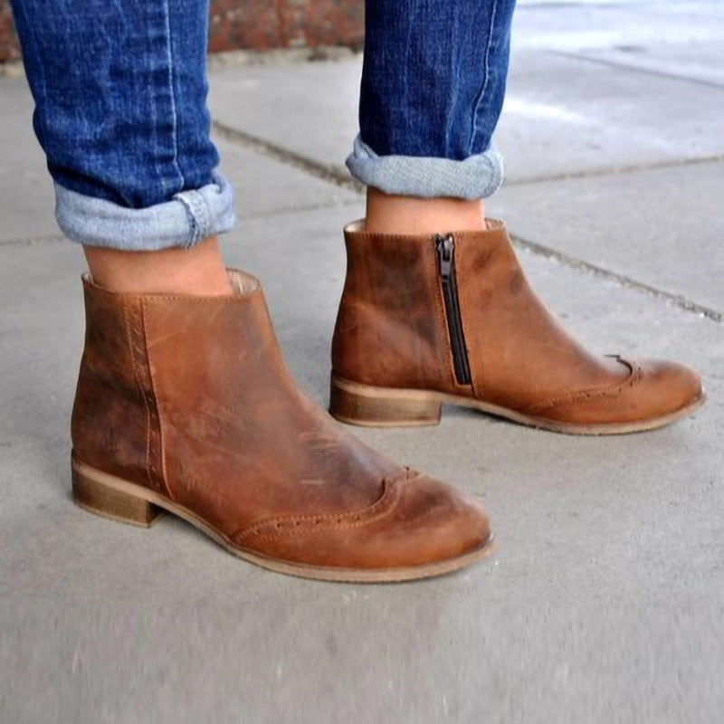 Women's Waterproof Platform Ankle Boots - Korean Style Side Zipper Low Heel Boots