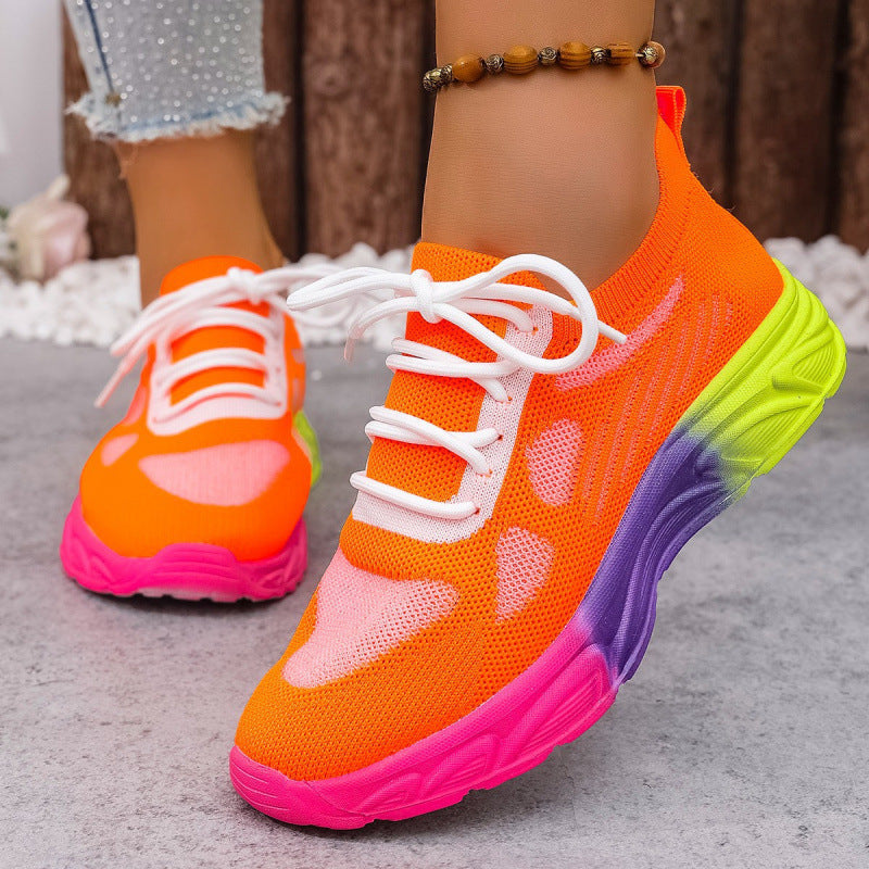 Women's Breathable Mesh Casual Flats - Lightweight Round Toe Lace-Up Shoes