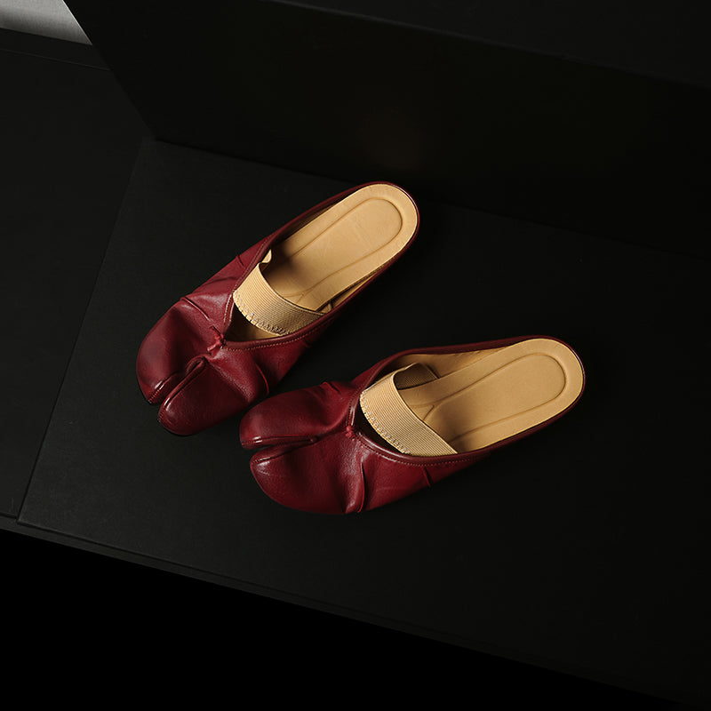 Women's Split-Toe Tabi Mules | Full Grain Cowhide Leather Ballet Flats