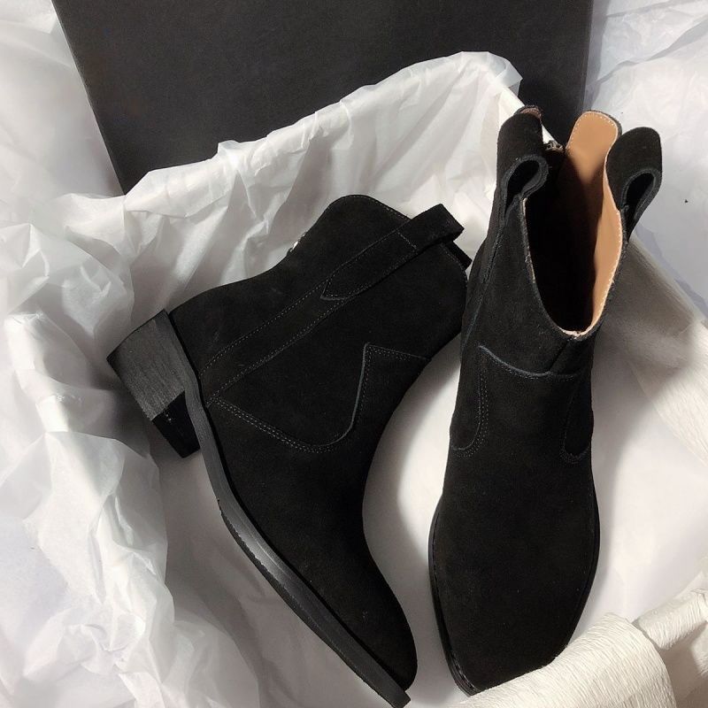 Women's Chunky Heel Ankle Boots – Slip-On Mid-Calf Block Heel Boots