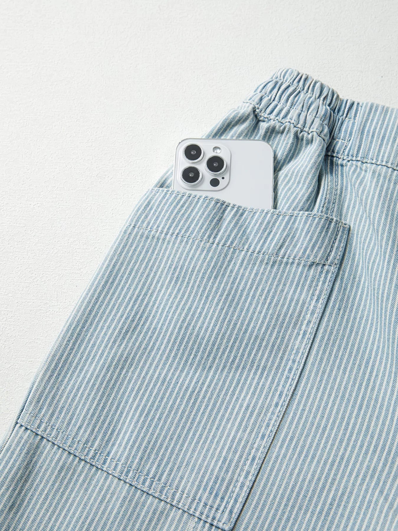 Stripe Mid Rise Drawstring Waist Jeans