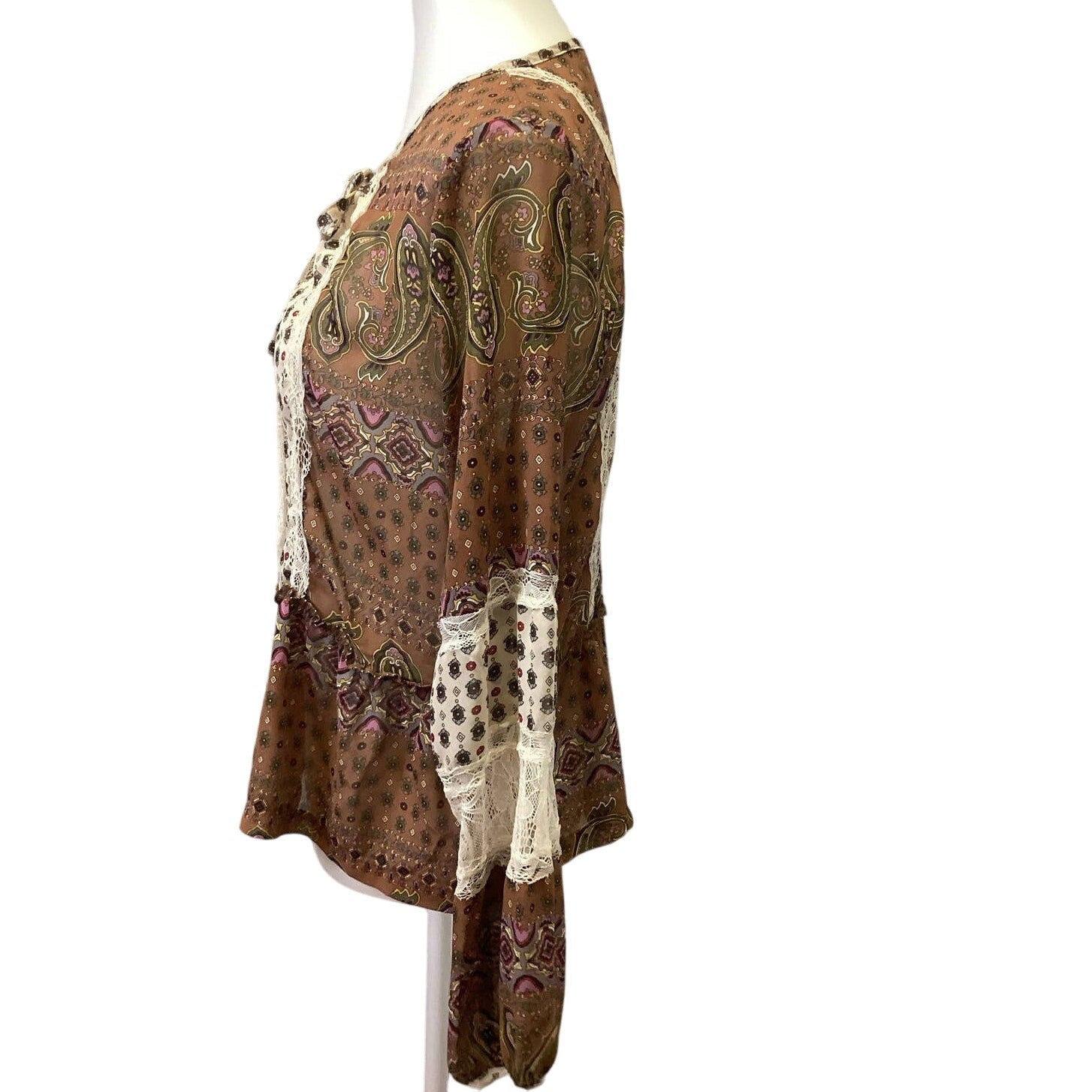 Gimmicks by BKE Medium Sheer Paisley Print Long Sleeve Lace Boho Top Blouse