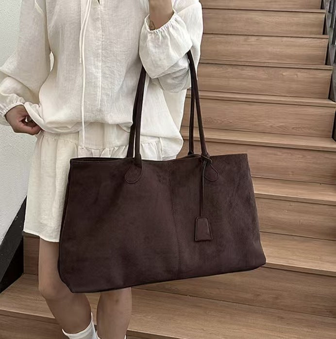 Retro Matte Large-Capacity Tote Bag for Women – Soft Polyester Shoulder Bag