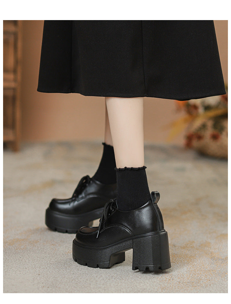 Chunky-Sole Lace-Up Loafers With Thick Chunky Heel | Women's Platform Shoes