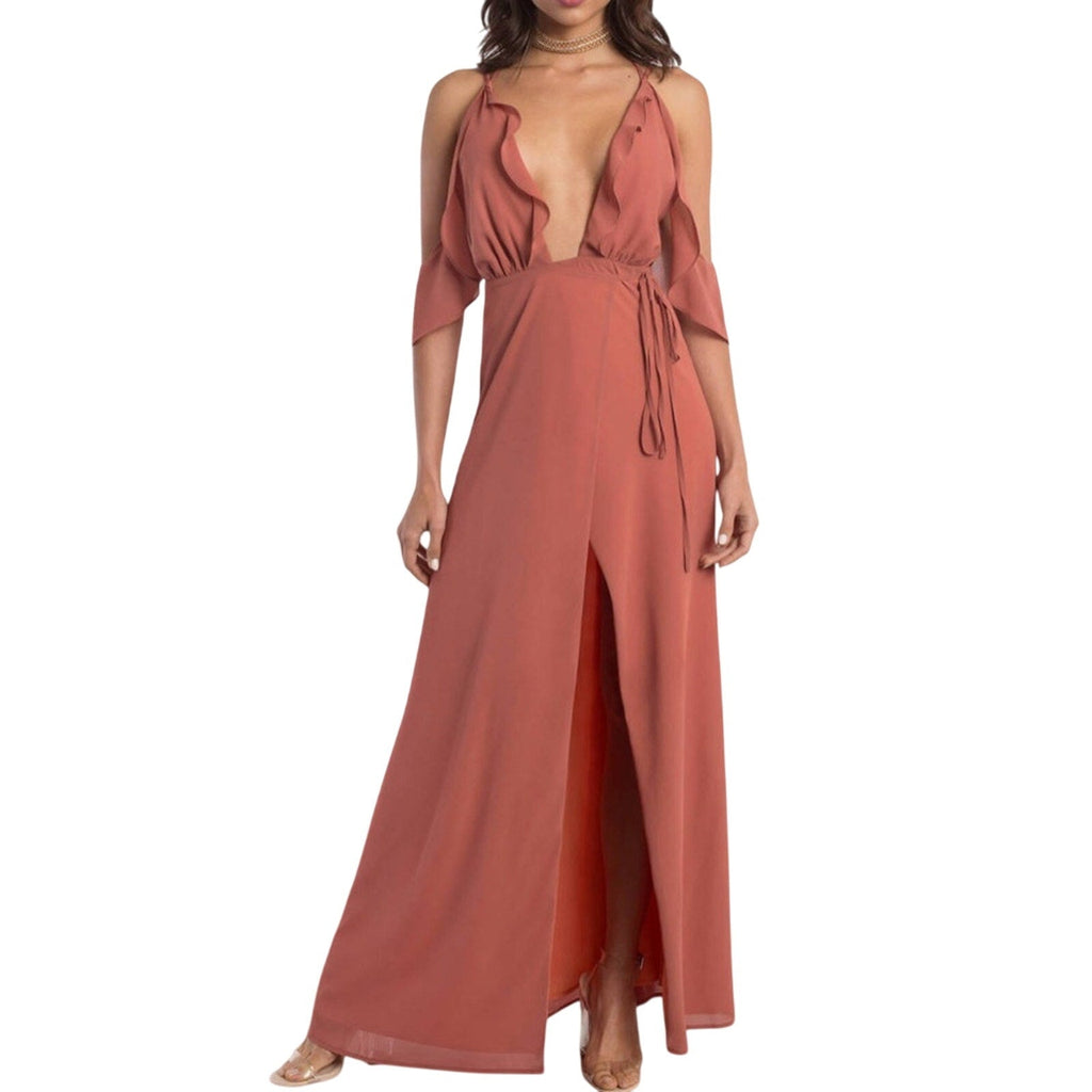 NWT New Tobi Womens Large Rust Thin Strap Front Slit Lined Wrap Maxi Dress