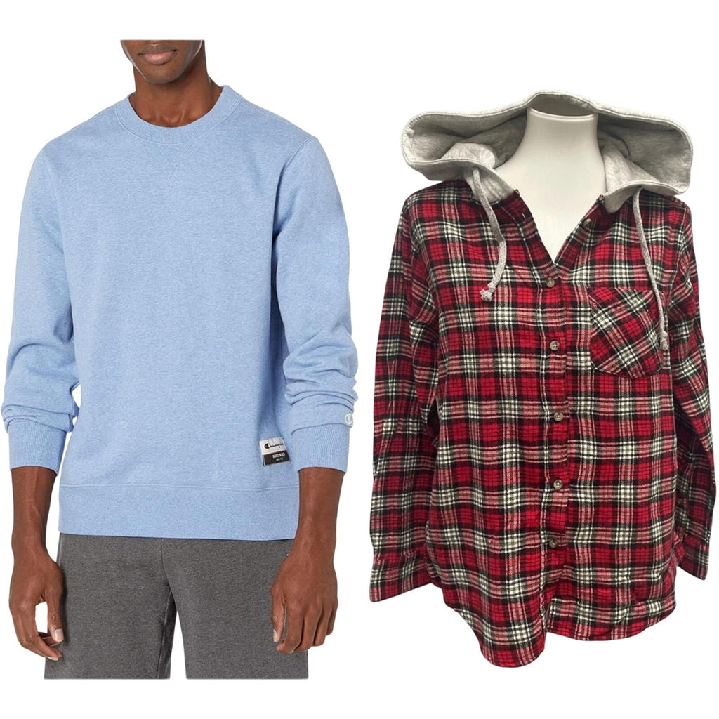 New Champion Unisex Small Blue Pullover Sweatshirt w Bonus Plaid Flannel Hoodie