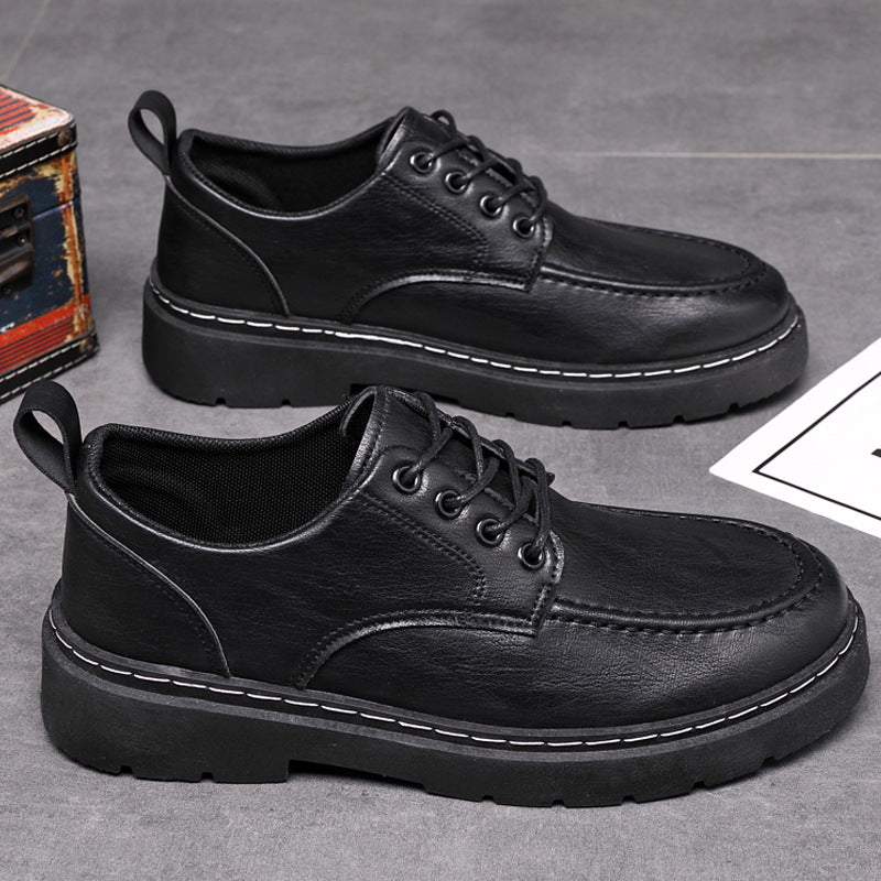 Men's British-Style Casual Sneakers - Thick Sole Round Toe Lace-Up Shoes