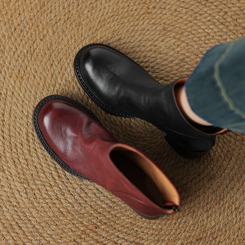 Women's Retro Pointed-Toe Ankle Boots | Chunky Heel Back Zipper Sheepskin