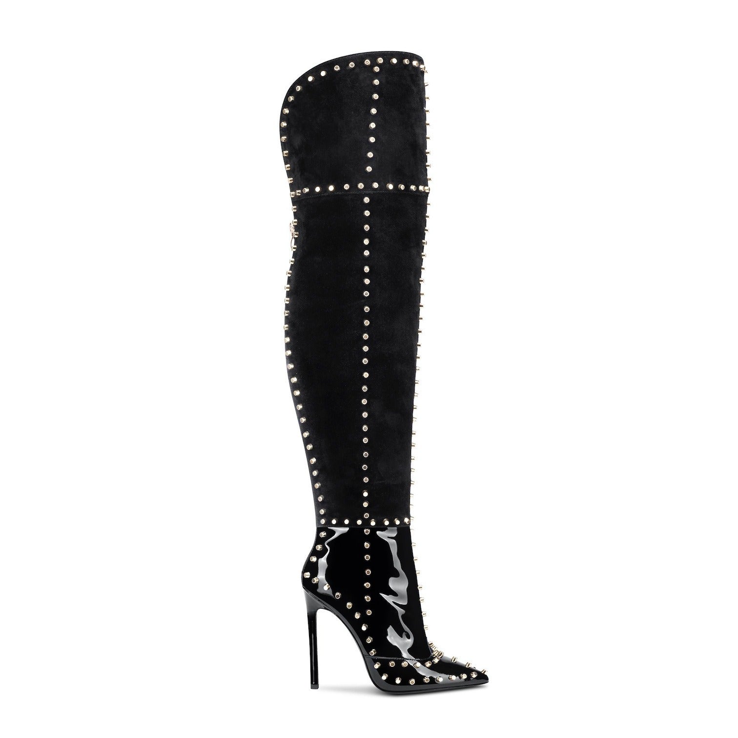 Women's Gold Studded Stiletto Pointed-Toe Fashion Boots | High Heel Slip-On