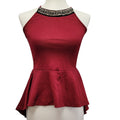 Miss Chievous Womens Small Spaghetti Strap Beaded Neck Hi Low Peplum Top