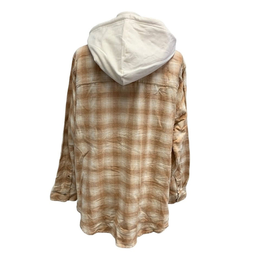 New Hand Printed Womens Small Blue Jay Bird Plaid Flannel Long Sleeve Hoodie