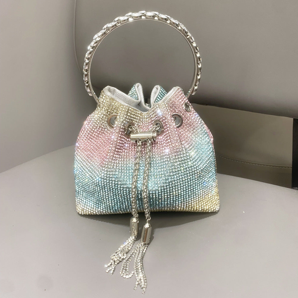 Diamond-Embellished Handle Tote Bag with Convertible Crossbody Strap | Women's Bucket Bag