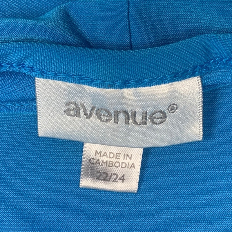 Avenue Womens Size 22/24 PolySpandex Short Sleeve Blue Key Hole Flowy Blouse