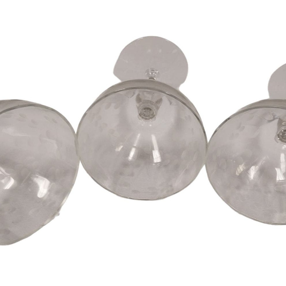 3 Vintage Delicate Glass Polka Dot Leaves Stemmed Drinking Wine Glasses w Chip
