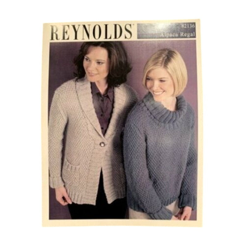 New Reynolds Yarn Alpaca Regal 82136 Textured Cardigan Pullover Knitting Pattern