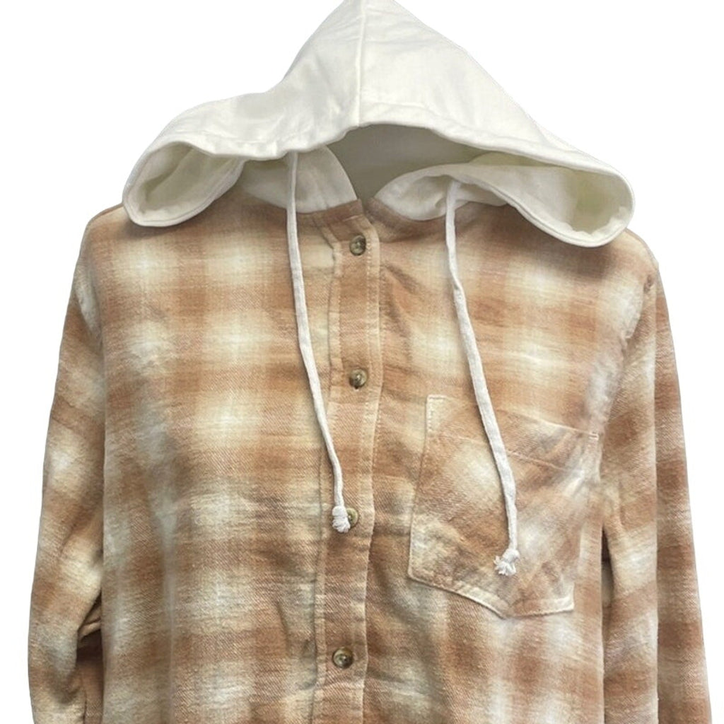 New Time and Tru Womens Medium Long Sleeve Plaid Flannel Cotton Blend Hoodie