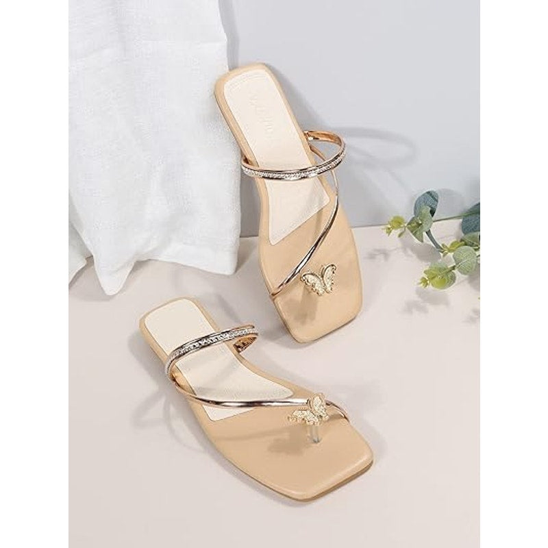 Gorglitter Womens 8.5 Butterfly Toe Strap Rhinestone Slide On Flip Flop Sandals