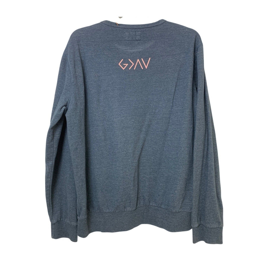 Upcycled Hand Printed Womens Large God Is Greater Than Highs and Lows Sweatshirt