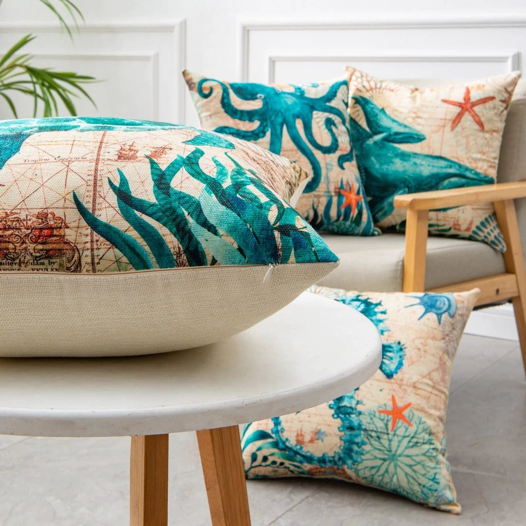 Mandotos Sea Turtle Printed Cushion Covers Linen Throw Pillow Cases For Home Decor Sofa Chair