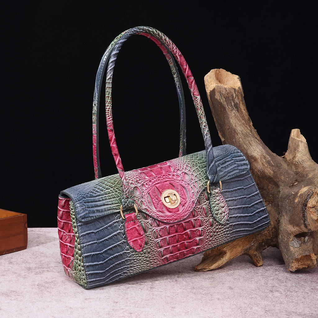 Women's Crocodile-Print Shoulder Tote Bag - Retro European Style PU Leather Handbag