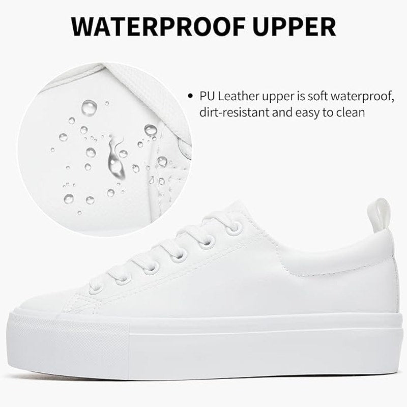 Sernial Womens Size 10 White Faux Leather Classic Lace Up Platform Walking Shoes