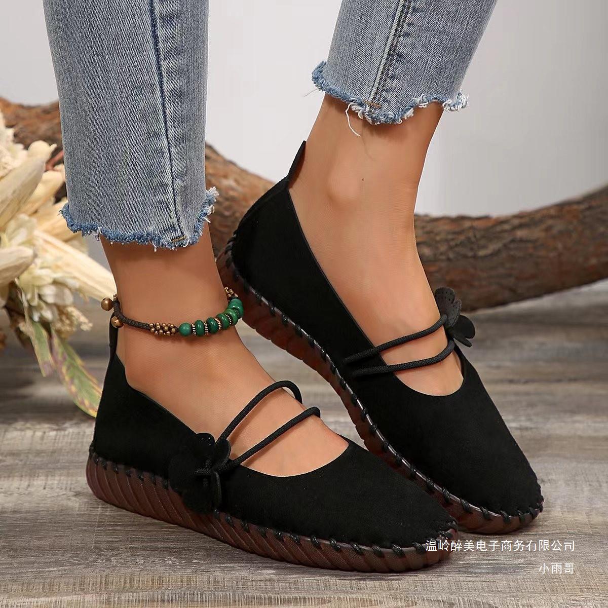 Women's Retro Breathable Round-Toe Flats - Lightweight Slip-On Shoes with Soft Soles