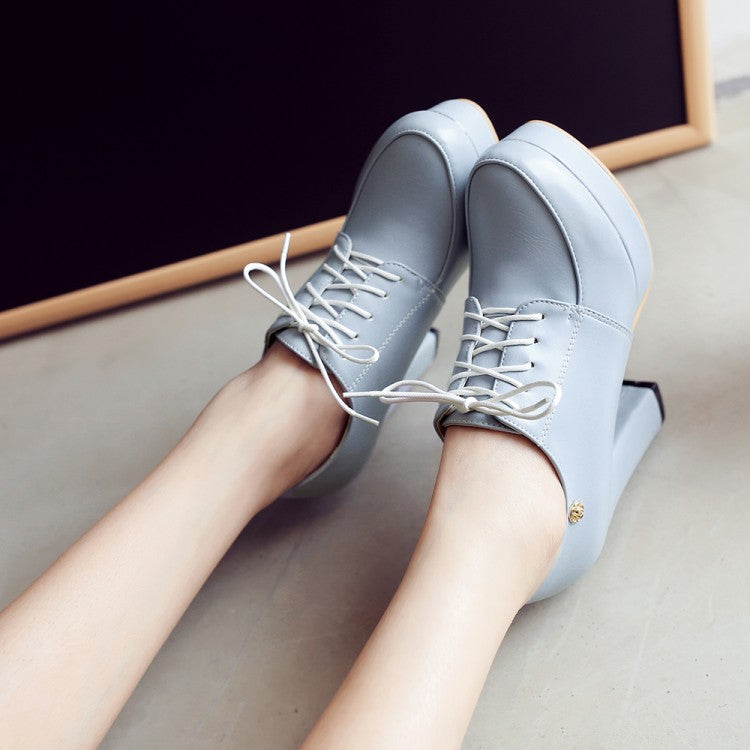 Women's Chunky Heel Lace-Up Pumps | Vintage Round Toe Platform Shoes