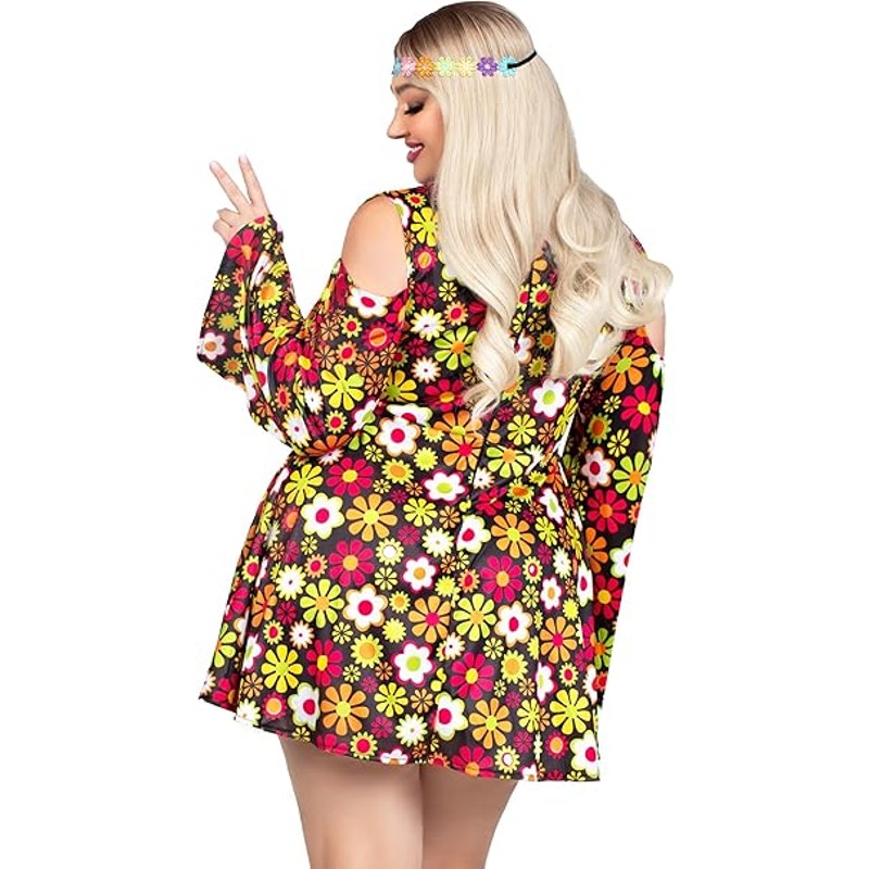 Leg Avenue Womens Size 1/2XL 2 Pc Starflower Hippie Costume Dress and Headband